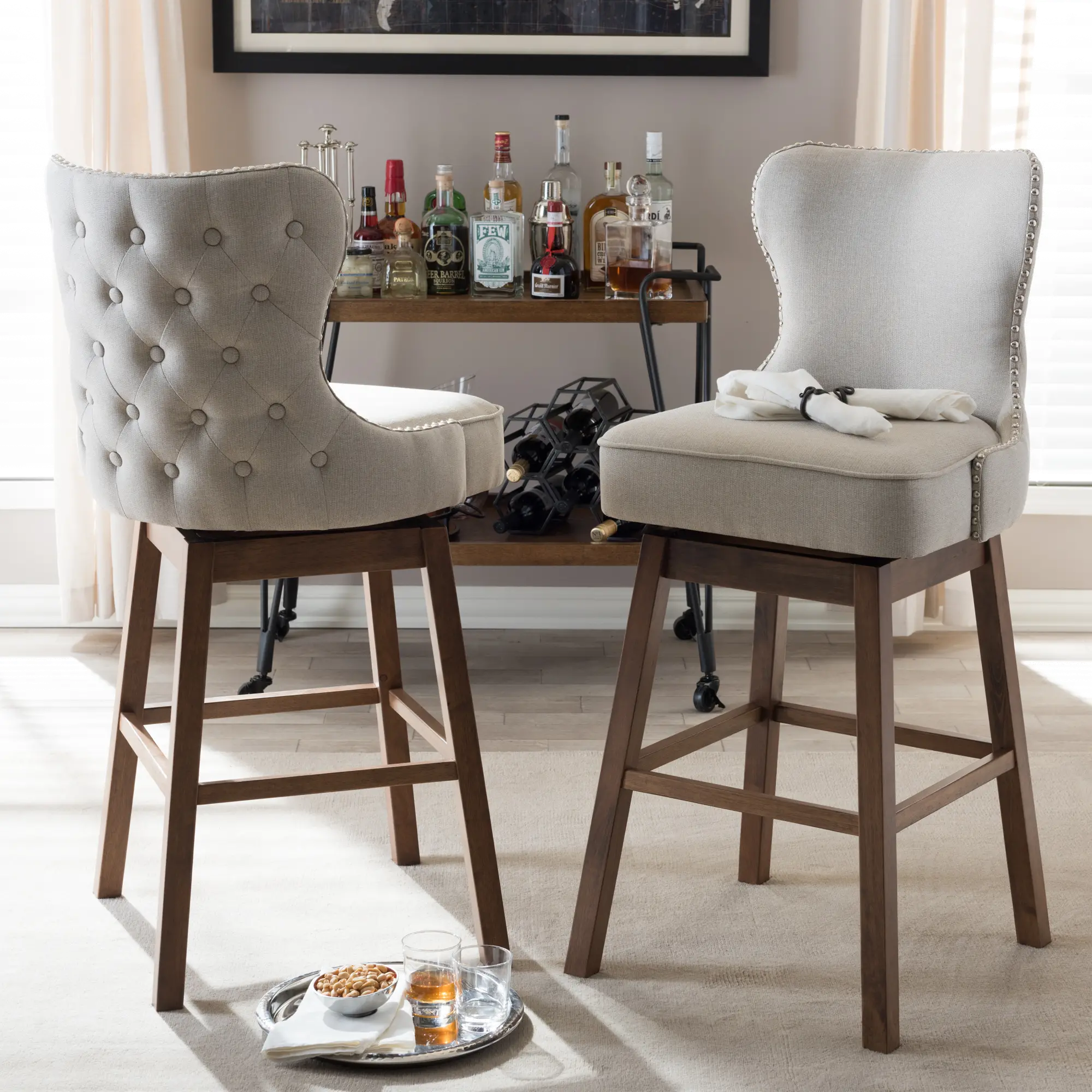 7074-2PC-RCW Gradisca Taupe Upholstered Swivel Bar Stools - Set of 2-2