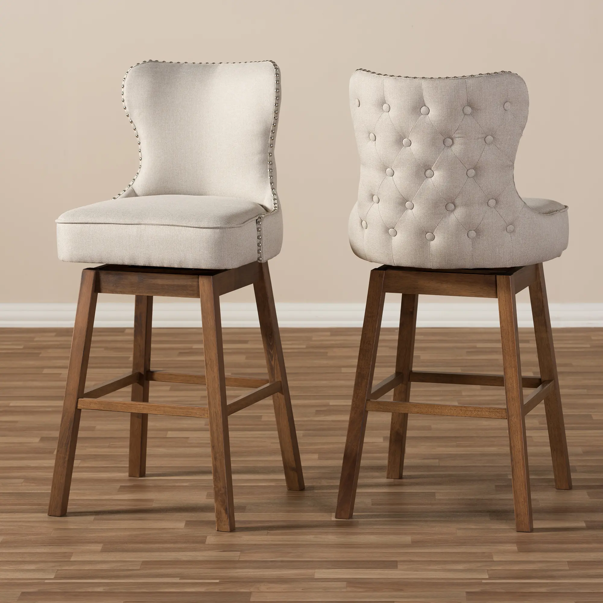 7074-2PC-RCW Gradisca Taupe Upholstered Swivel Bar Stools - Set of 2-3