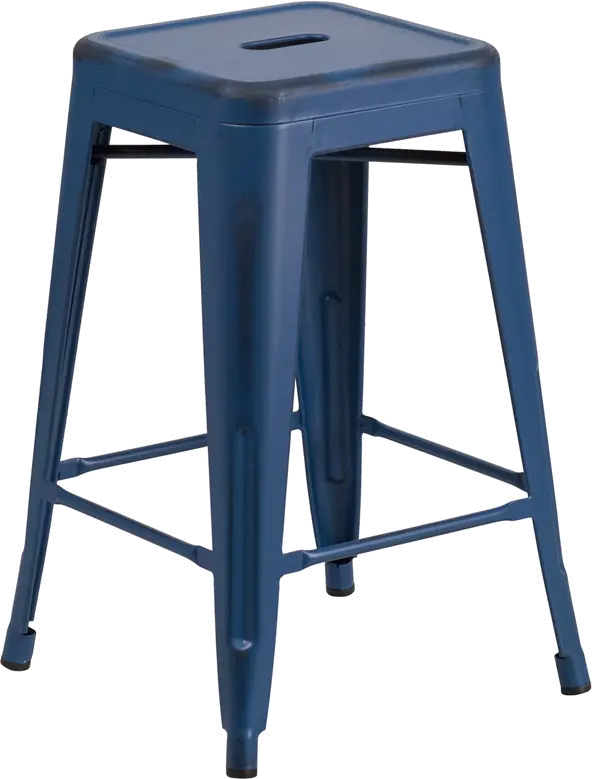 Distressed Blue Metal Counter Height Stool-1