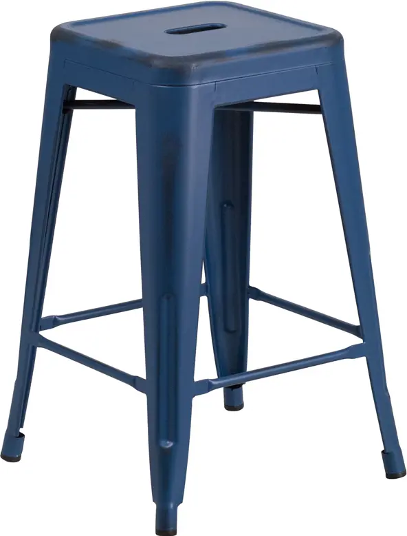 Distressed Blue Metal Counter Height Stool-1