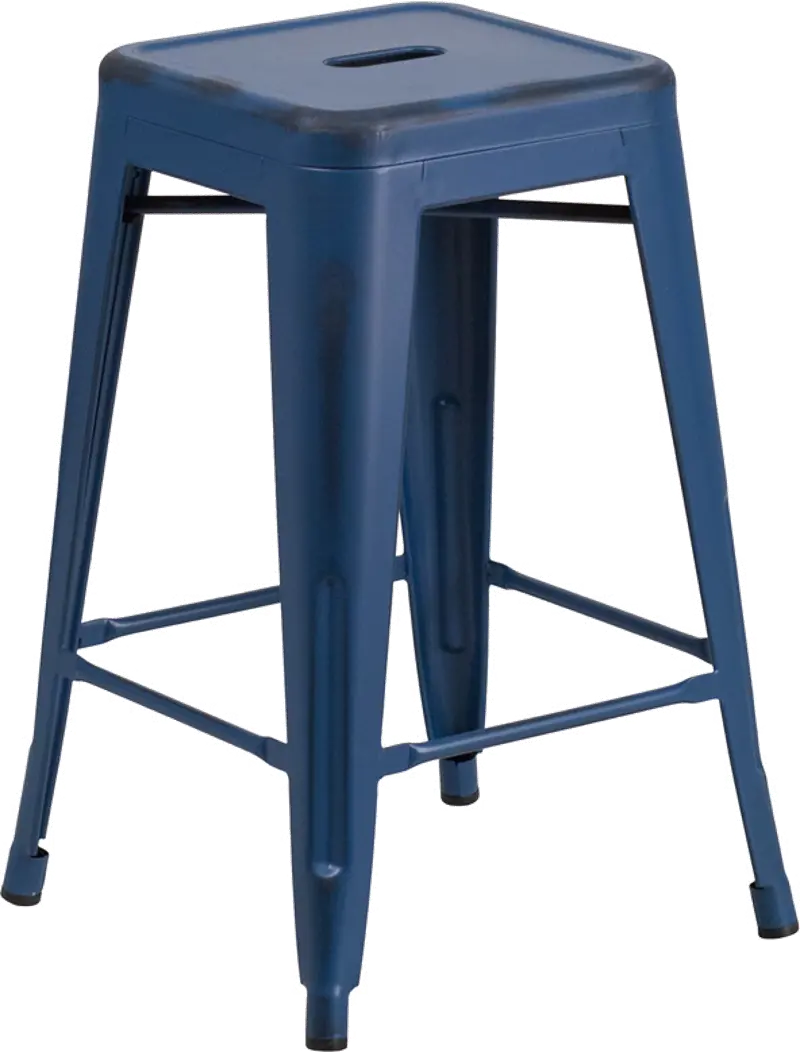Distressed Blue Metal Counter Height Stool