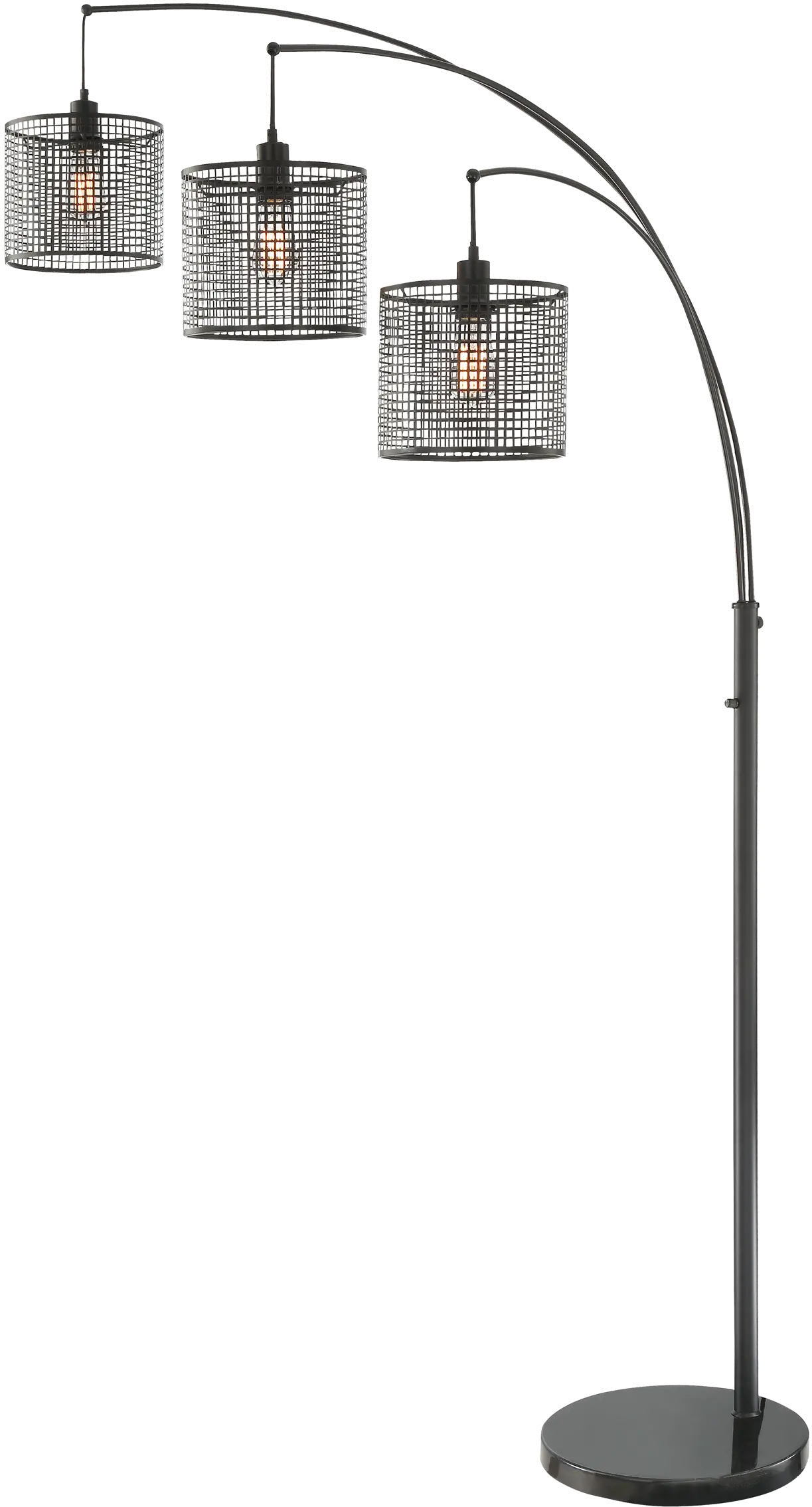  Black 3 Light Arch Floor Lamp with Mesh Metal Shades-1