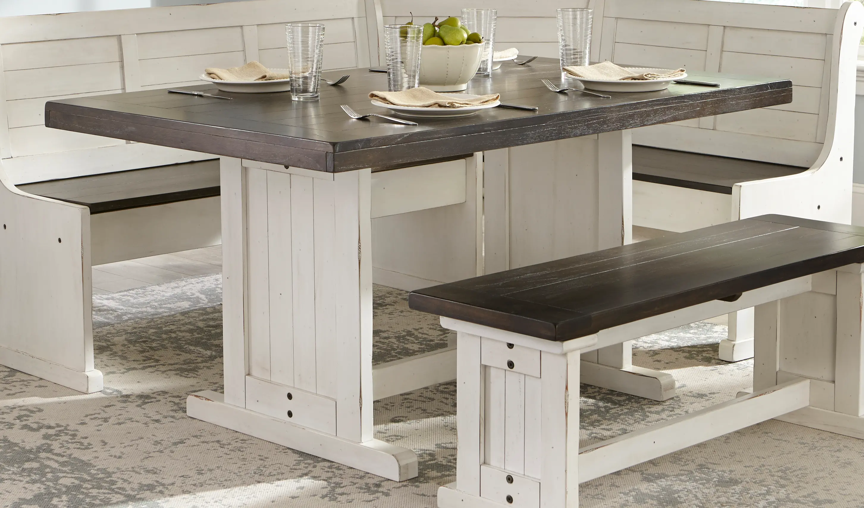Bourbon County White Two-Tone Trestle Dining Table-4
