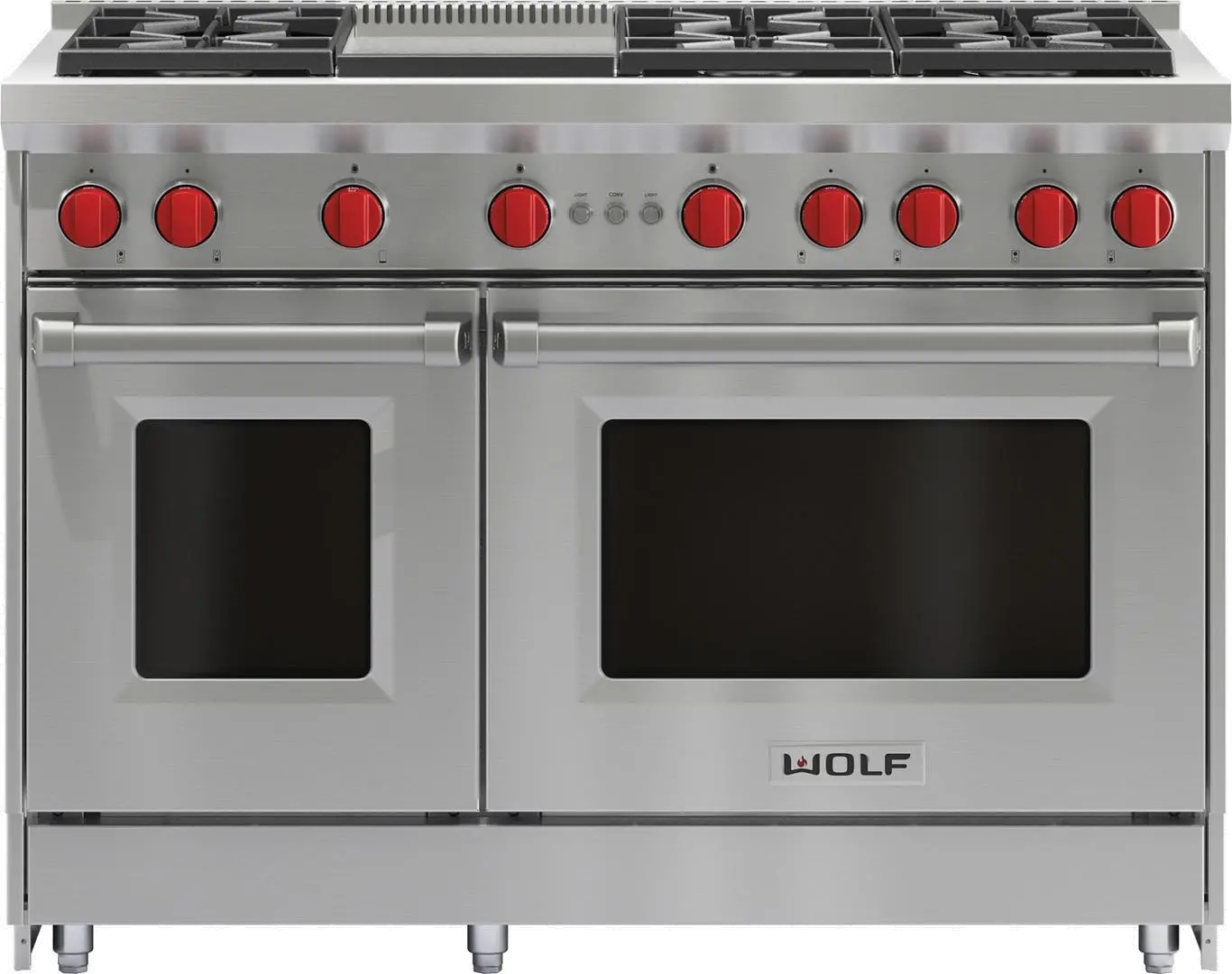 GR486G-LP Wolf 6.9 cu ft Double Oven LP Gas Range - Stainless Steel 48 Inch-1