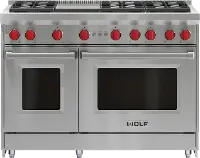 GR486G-LP Wolf 6.9 cu ft Double Oven LP Gas Range - Stainless Steel 48 Inch