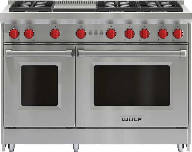 Wolf 6.9 cu ft Double Oven LP Gas Range - Stainless Steel 48 Inch