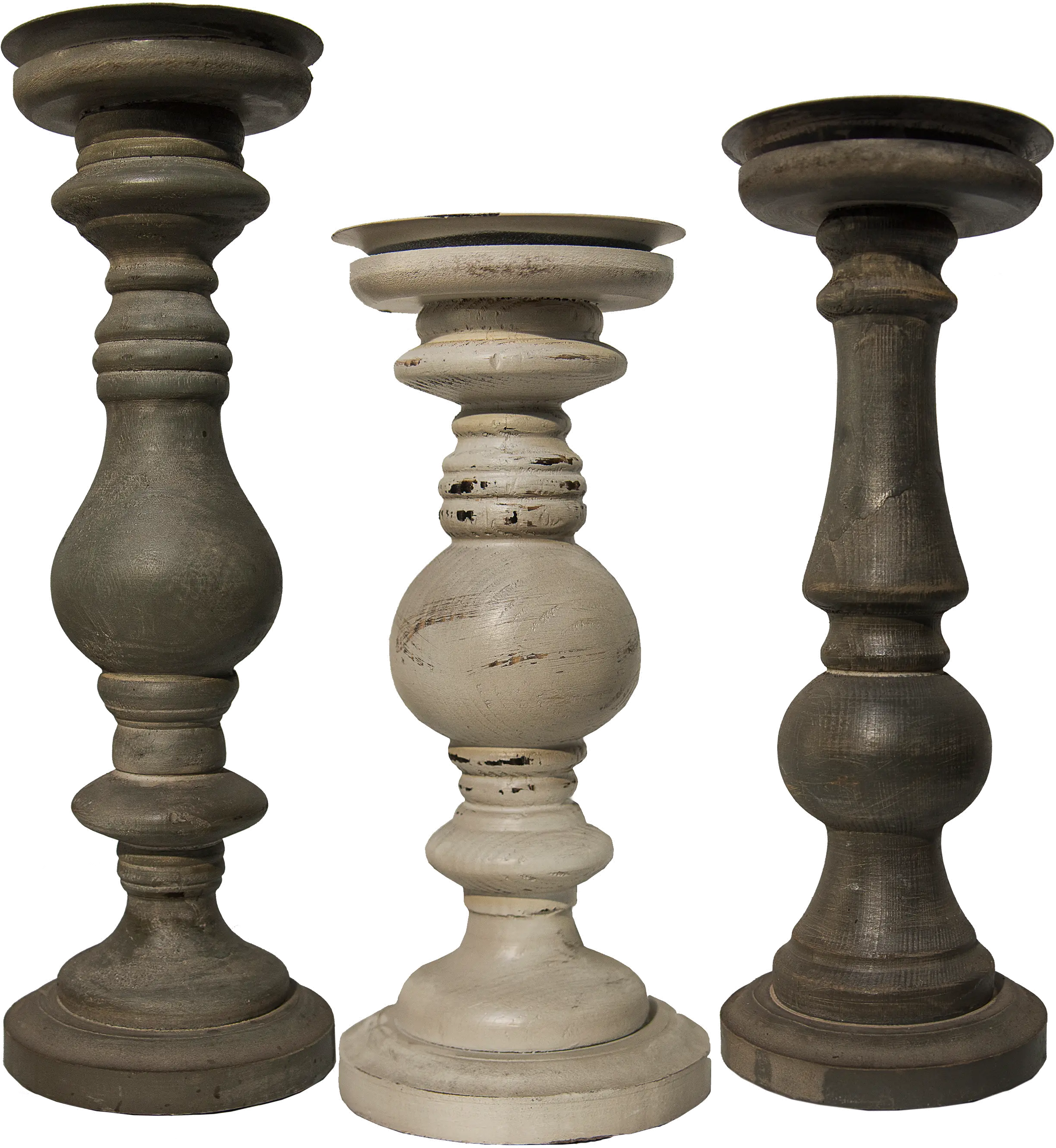 12  Distressed Shade of Gray Wood Candle Holder-1