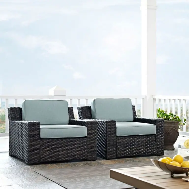 KO70100BR Beaufort Blue Mist and Wicker Patio Armchairs, Set of 2-2