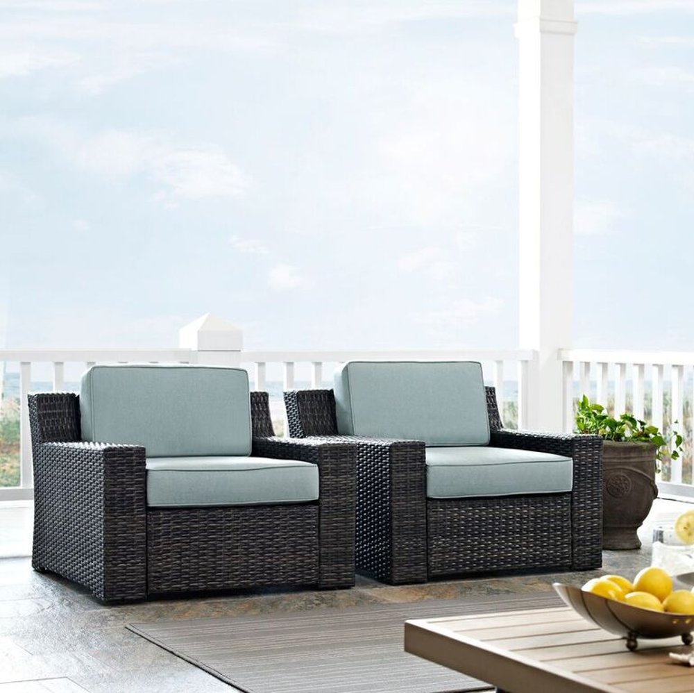 Beaufort Blue Mist and Wicker Patio Armchairs Set of 2