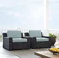 KO70100BR Beaufort Blue Mist and Wicker Patio Armchairs, Set of 2