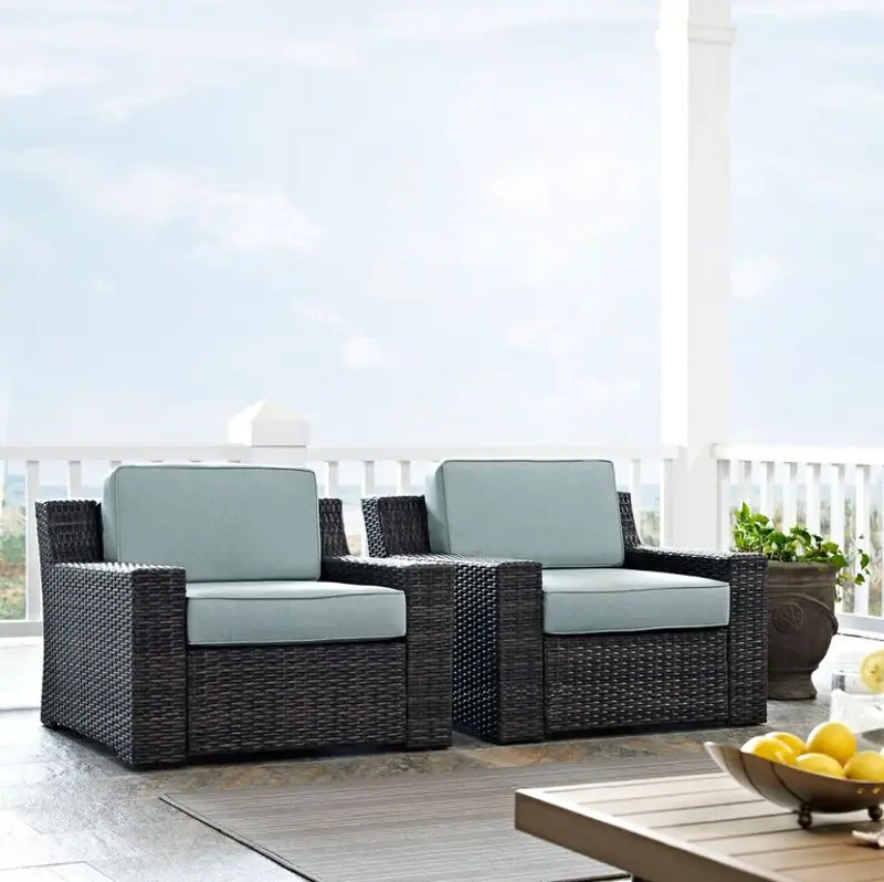 Beaufort Blue Mist and Wicker Patio Armchairs, Set of 2