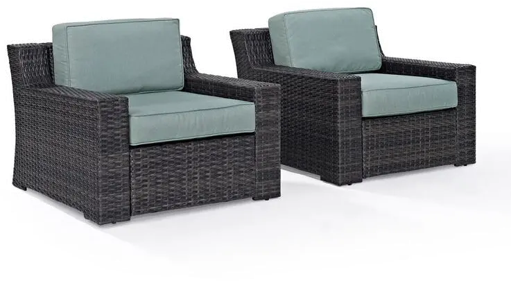 KO70100BR Beaufort Blue Mist and Wicker Patio Armchairs, Set of 2-3