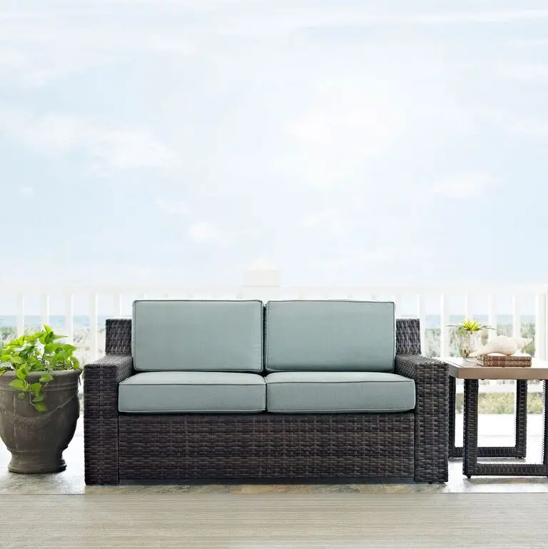 KO70102BR Beaufort Blue Mist and Wicker Patio Loveseat-2