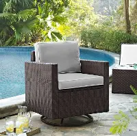 KO70094BR-GY Palm Harbor Gray and Wicker Patio Swivel Armchair