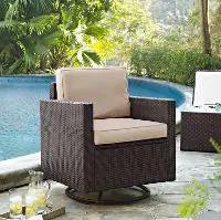 KO70094BR-SA Palm Harbor Beige and Wicker Patio Swivel Armchair
