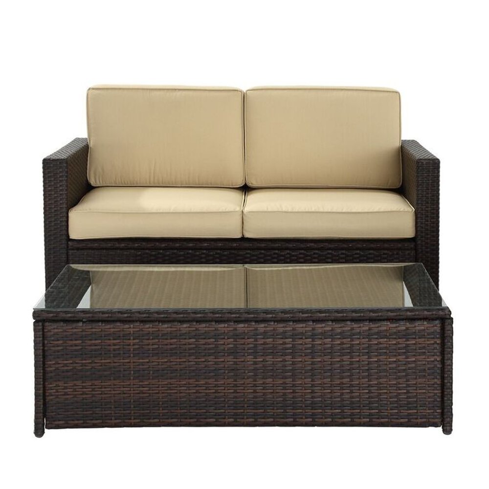 Palm Harbor 2 Piece Beige and Wicker Loveseat and Table Set