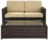 KO70002BR-SA Palm Harbor 2 Piece Beige and Wicker Loveseat and Table Set
