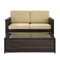 KO70002BR-SA Palm Harbor 2 Piece Beige and Wicker Loveseat and Table Set