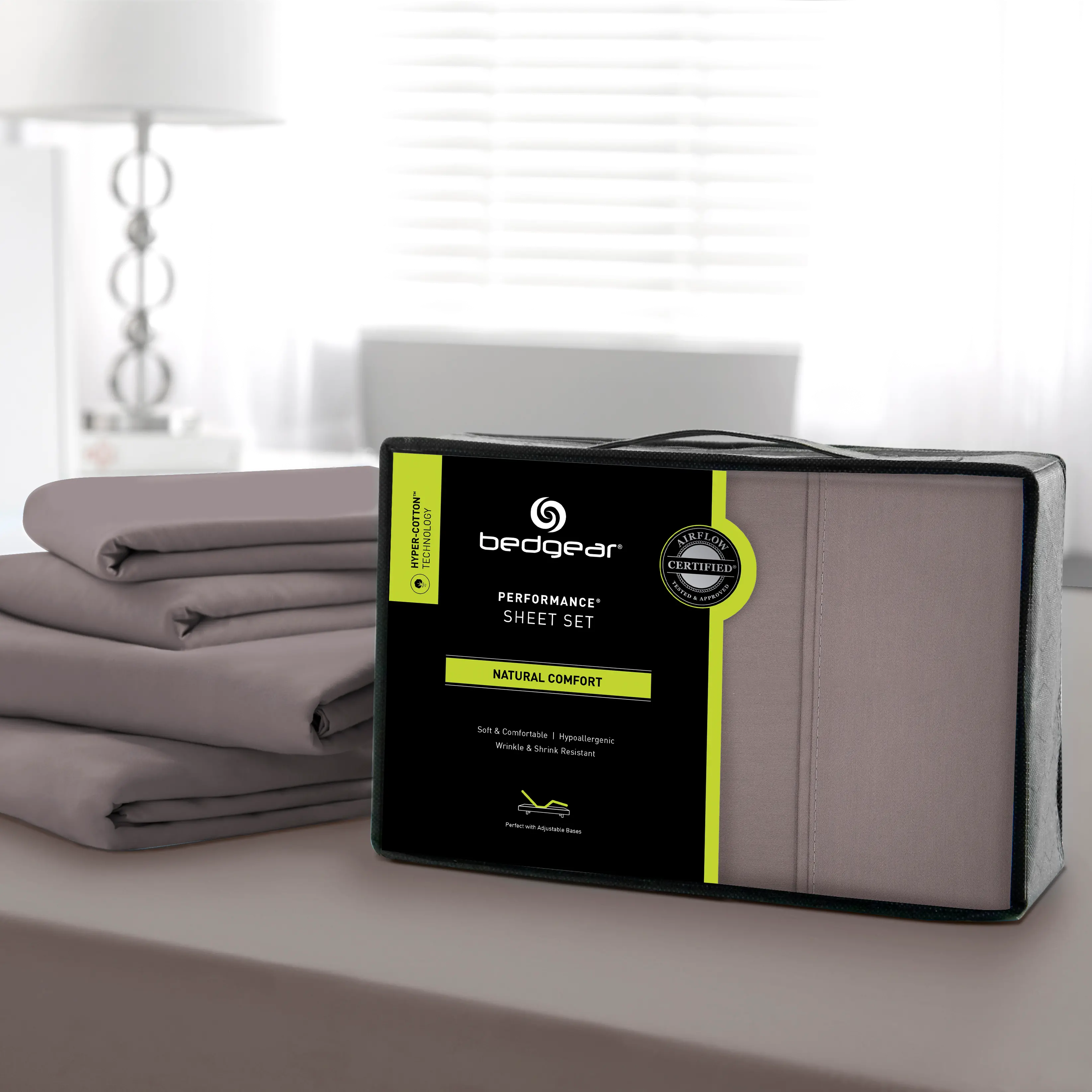BGS199408 BedGear Gray Hyper Cotton Split King Bed Sheets-6