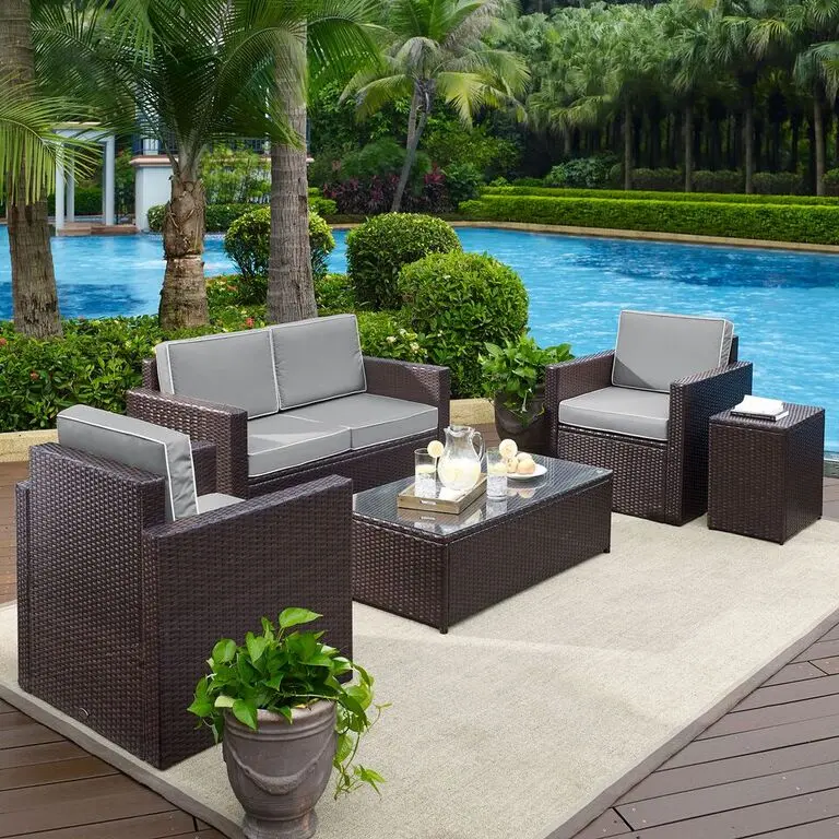 KO70053BR-GY Gray and Brown 5 Piece Wicker Furniture Set - Palm Harbor -2