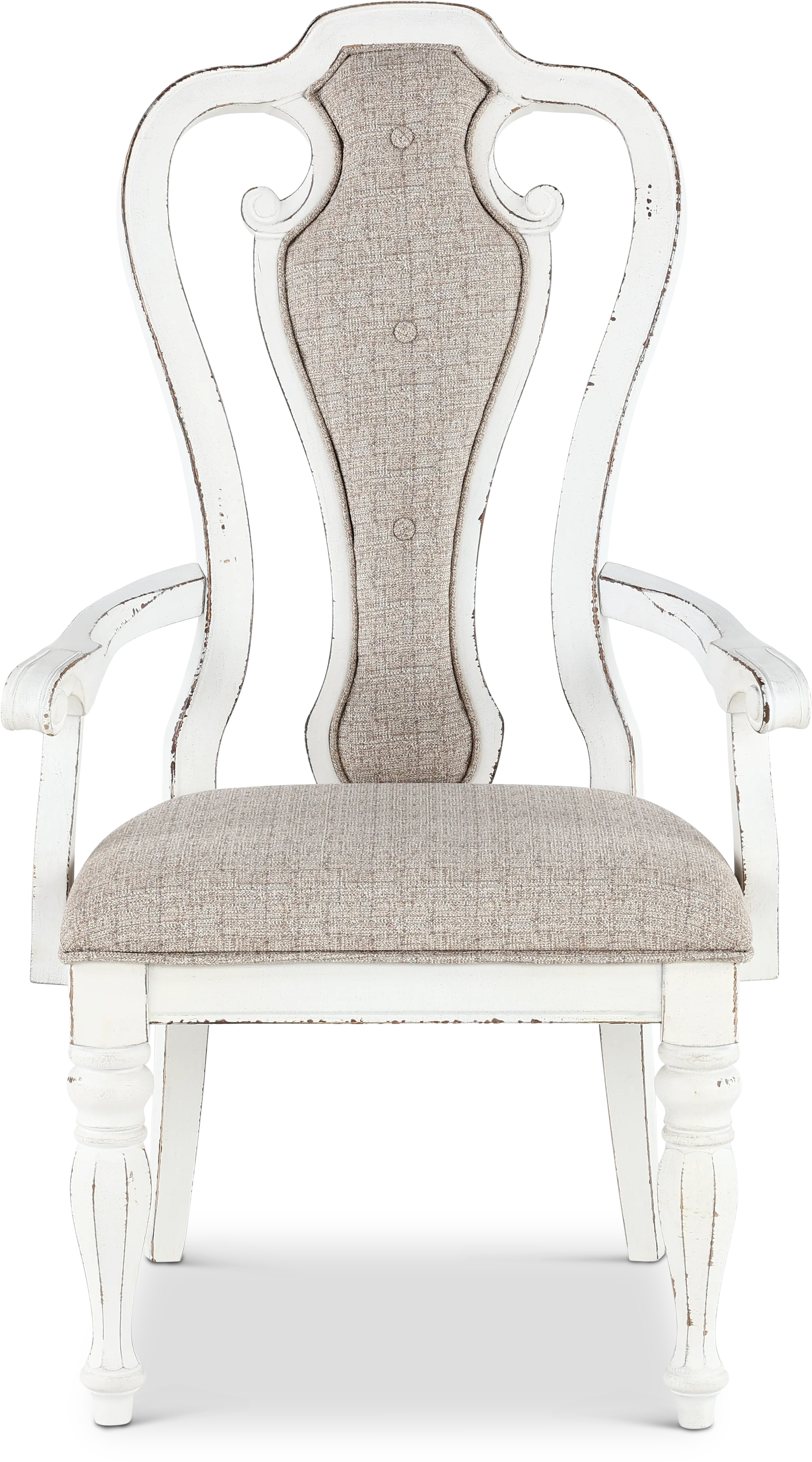 244-C2501A Magnolia Manor Antique White Upholstered Dining Arm Chair-1