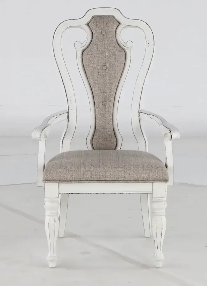 244-C2501A Magnolia Manor Antique White Upholstered Dining Arm Chair-6
