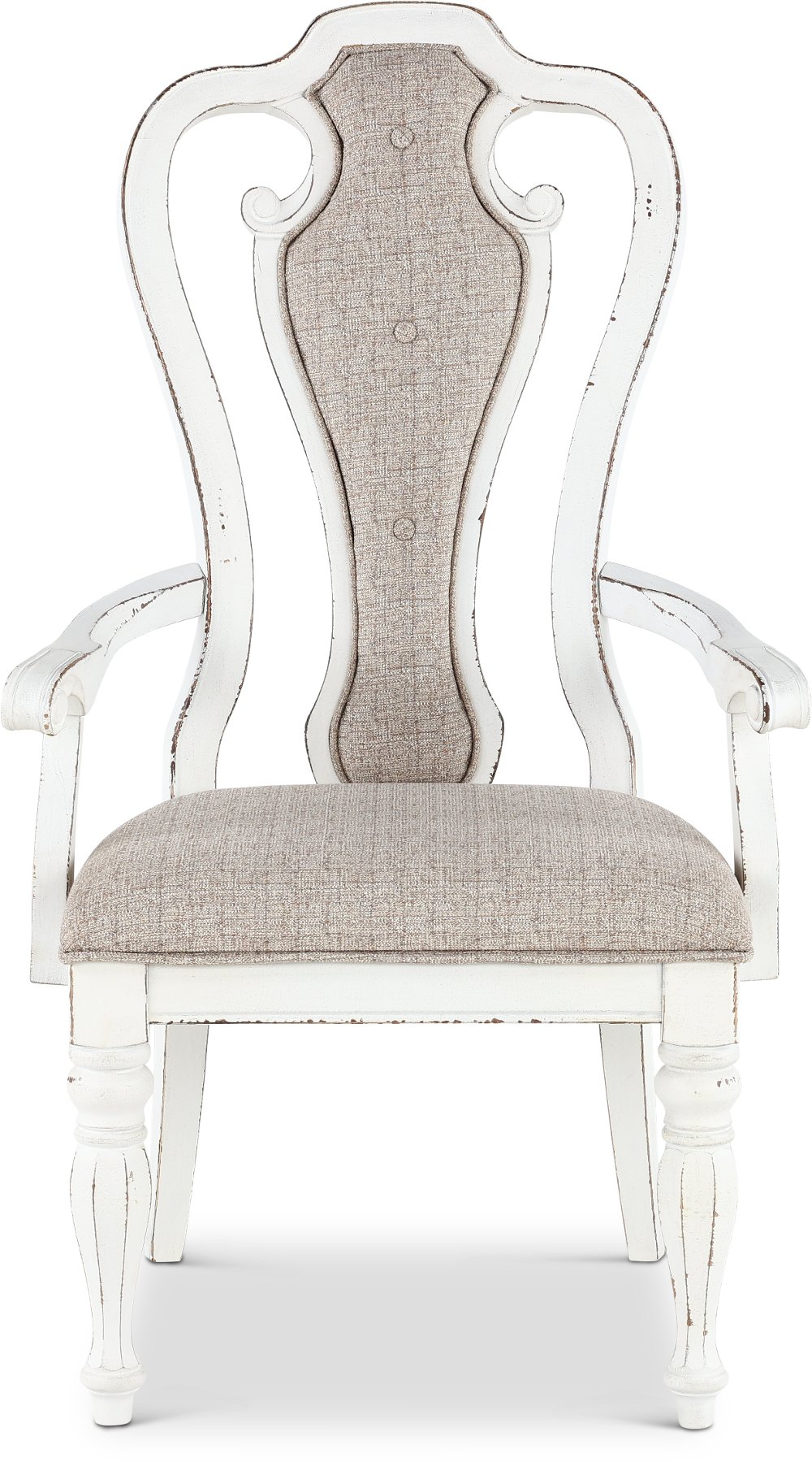 Magnolia Manor Antique White Upholstered Dining Arm Chair