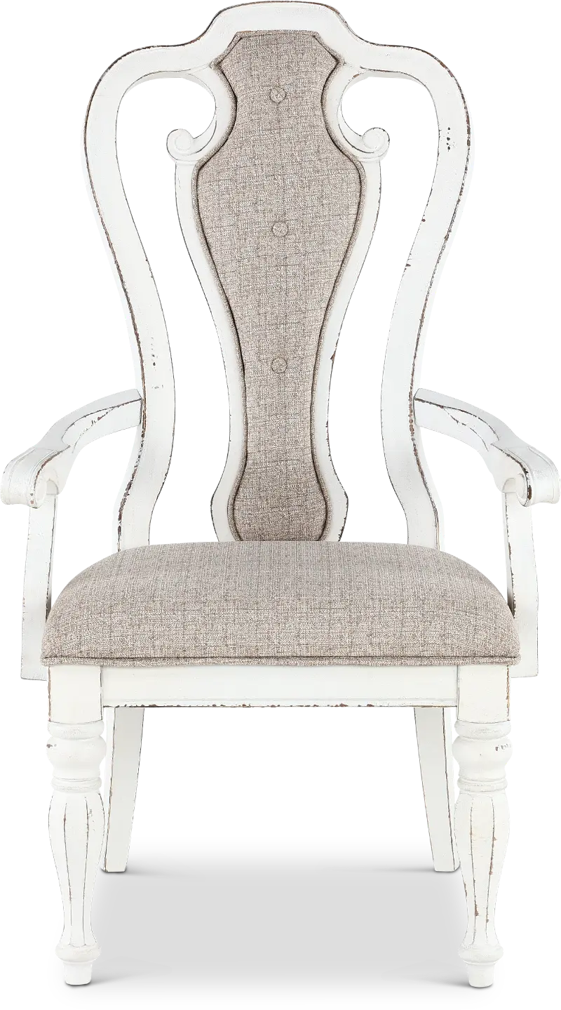 Magnolia Manor Antique White Upholstered Dining Arm Chair