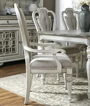 244-C2501A Magnolia Manor Antique White Upholstered Dining Arm Chair-2