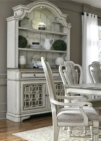 244/CHINA Magnolia Manor Antique White China Cabinet-1