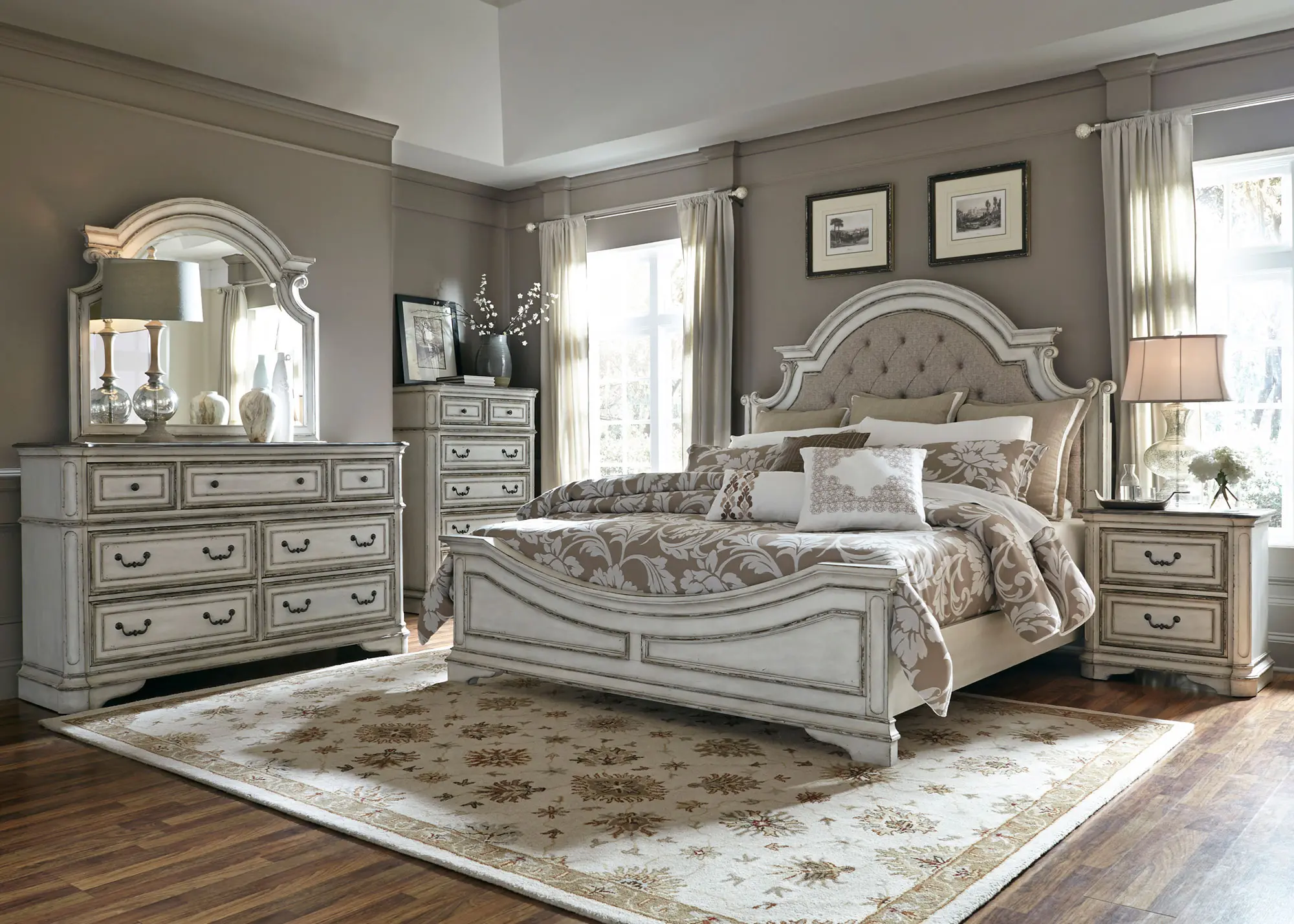 244-BED5/0 Magnolia Manor Antique White Queen Bed-2