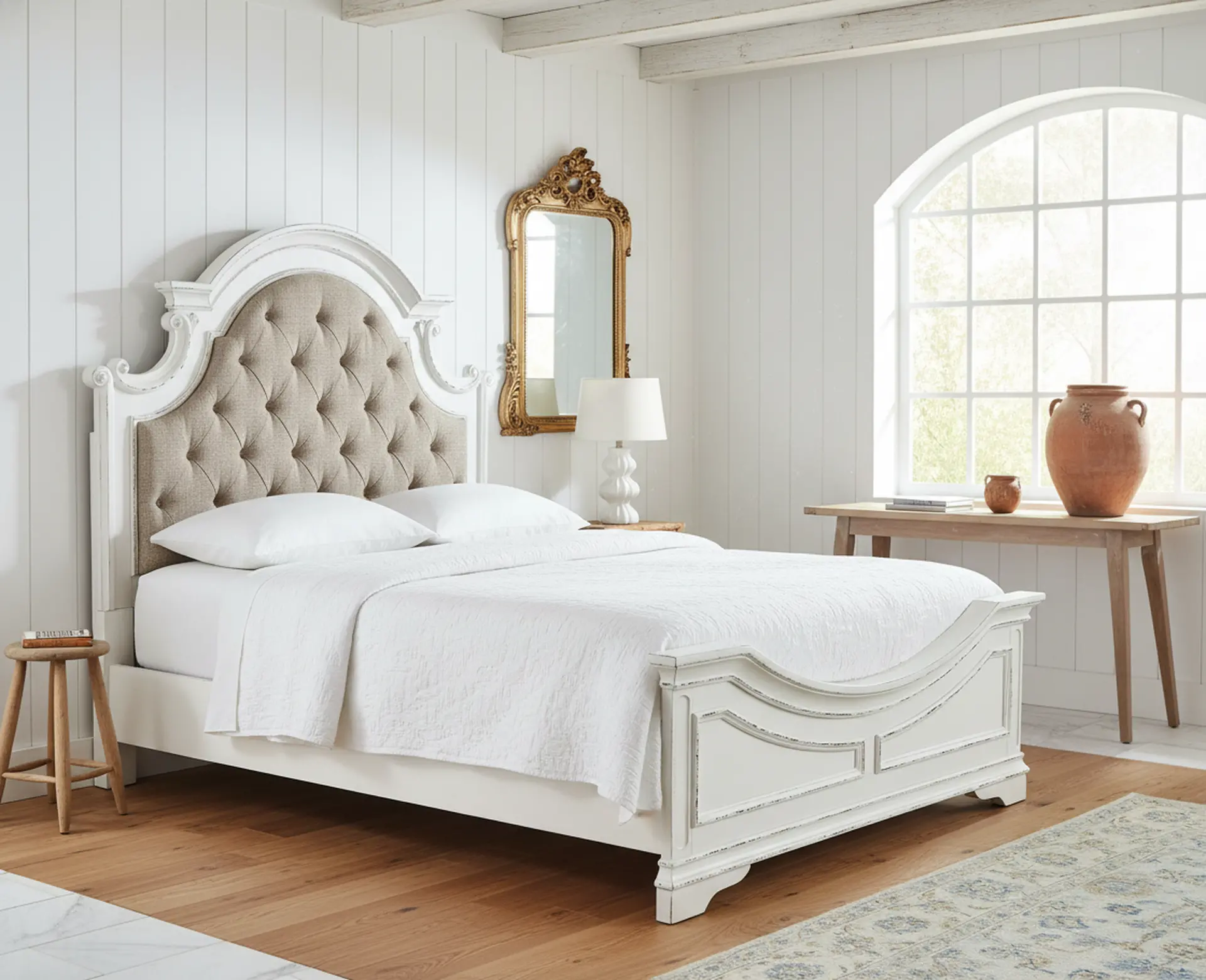 244-BED5/0 Magnolia Manor Antique White Queen Bed-11