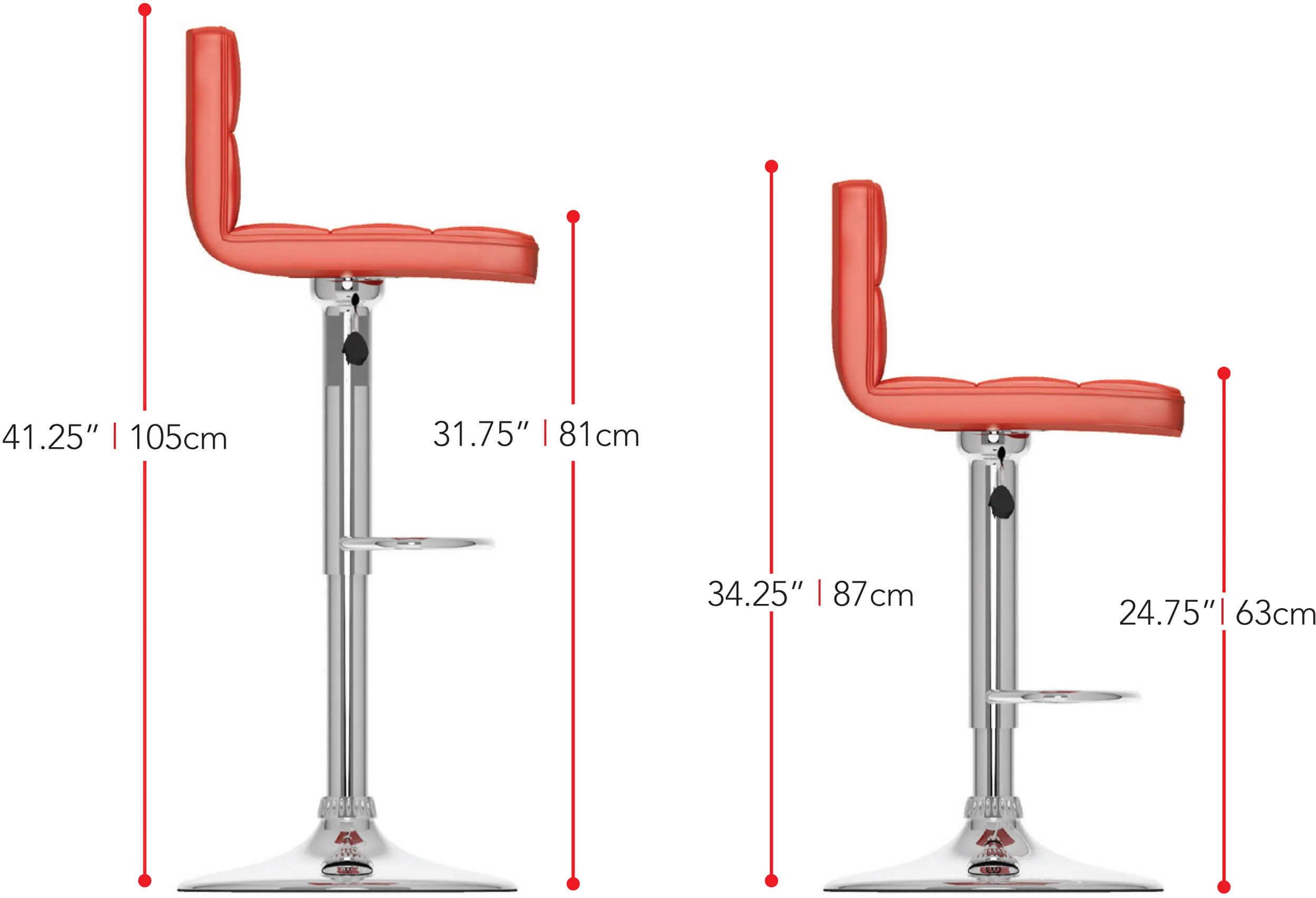 Carson Red Adjustable Bar Stool, Set of 2-3