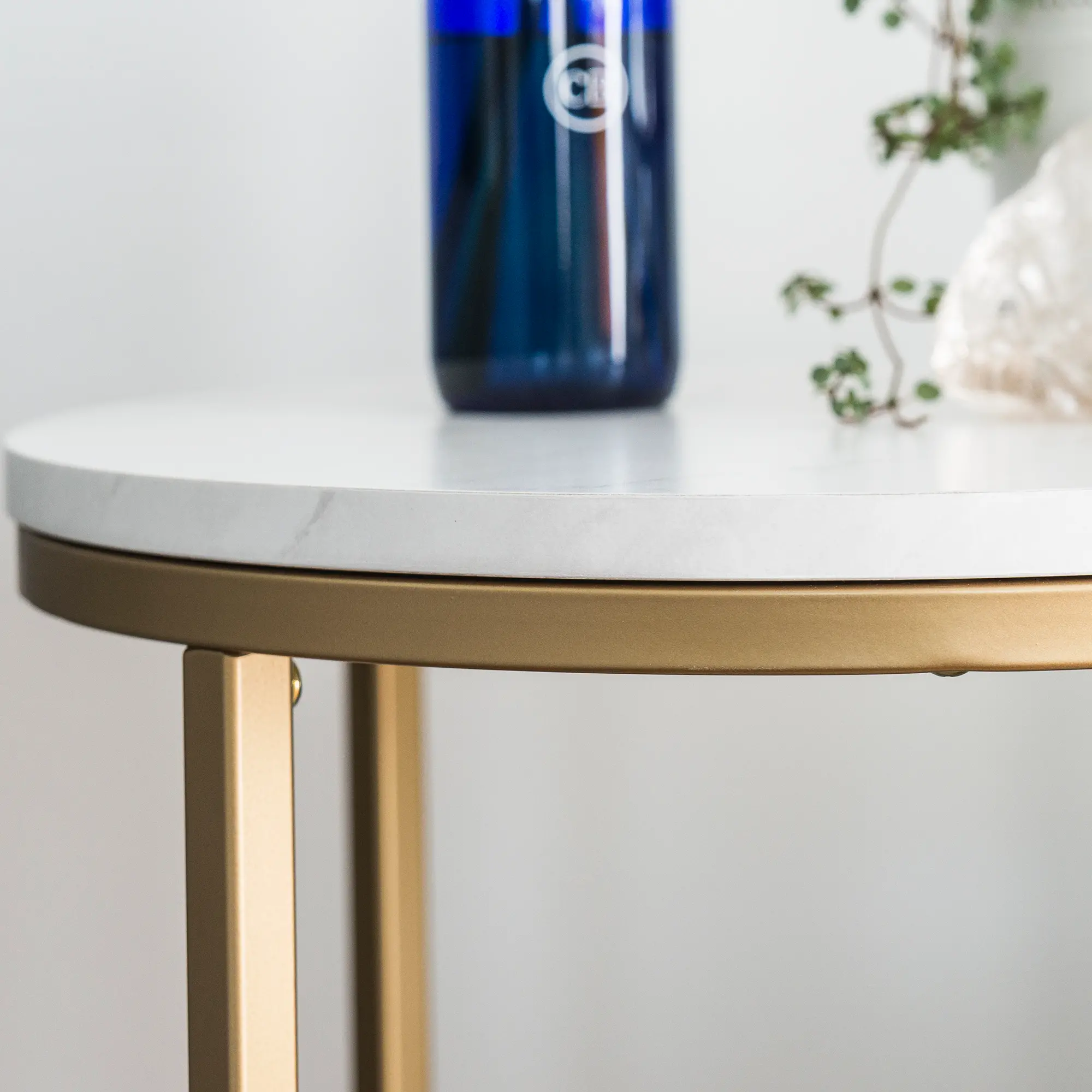 AF16ALSTMGD White Faux-Marble 16 Inch Round Side Table with Gold Base - Walker Edison-3