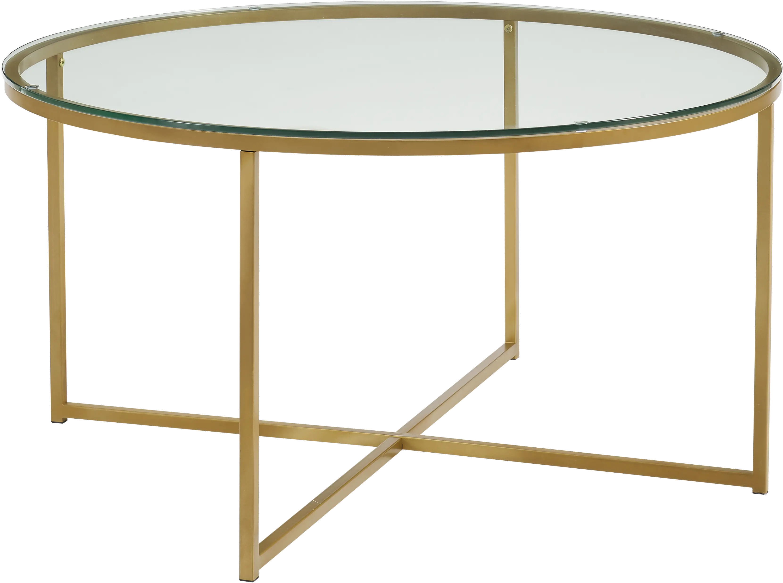 AF36ALCTGGD Glass Top 36 Inch Round Coffee Table with Gold Base - Walker Edison-1
