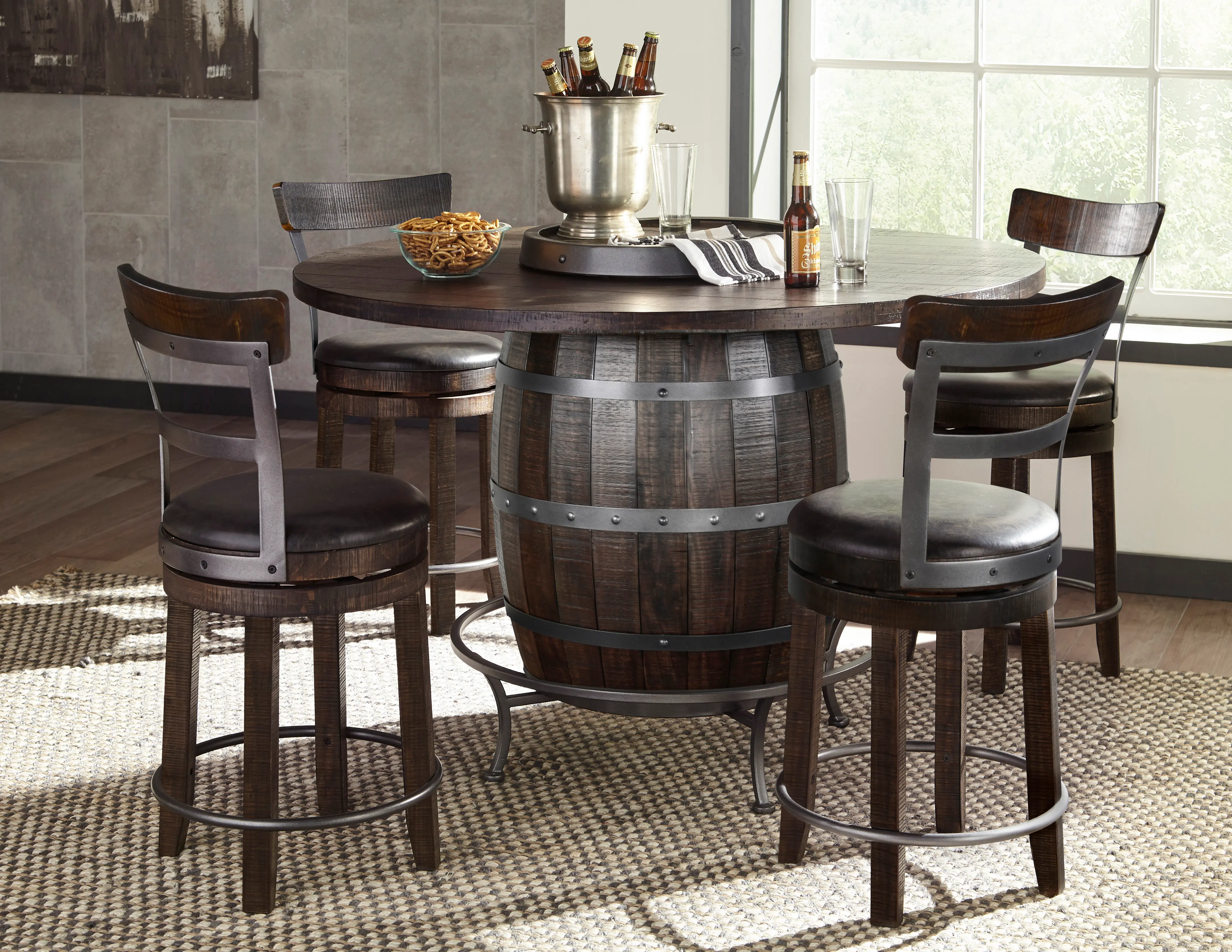 Barrel Tobacco Brown 5 Piece Counter Height Dining Set-2