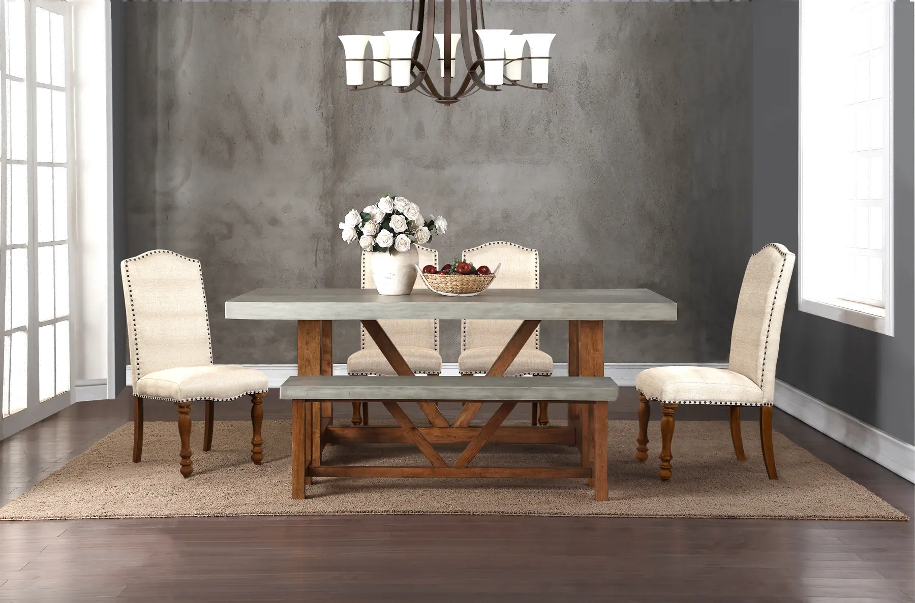 Faux Cement and Natural 5 Piece Dining Set - Bohemian-1