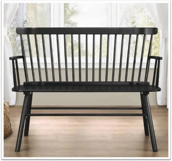 Black Spindle Back Bench with Armrests-2