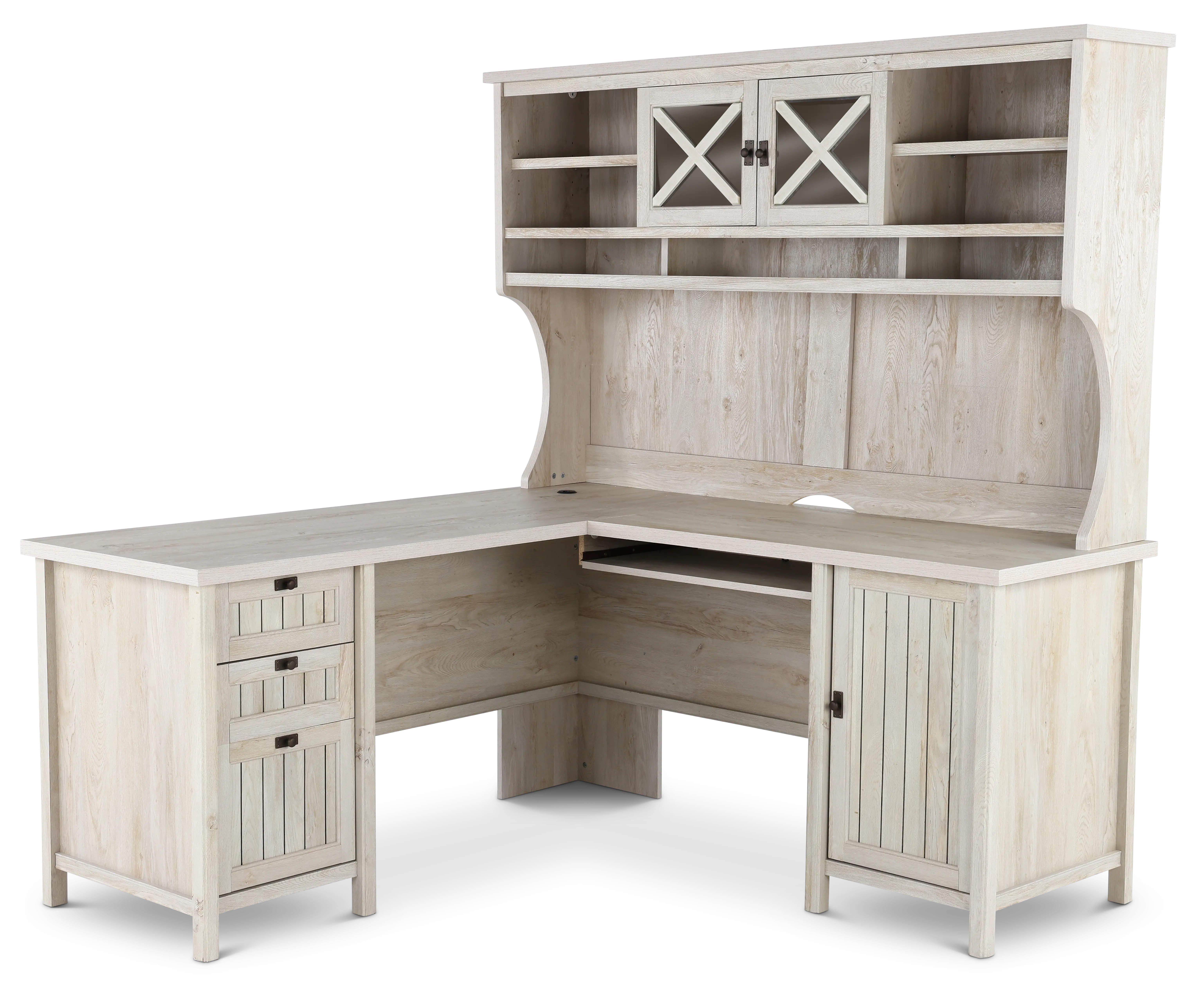 Costa Chestnut L Shaped Corner Computer Desk with Hutch-1