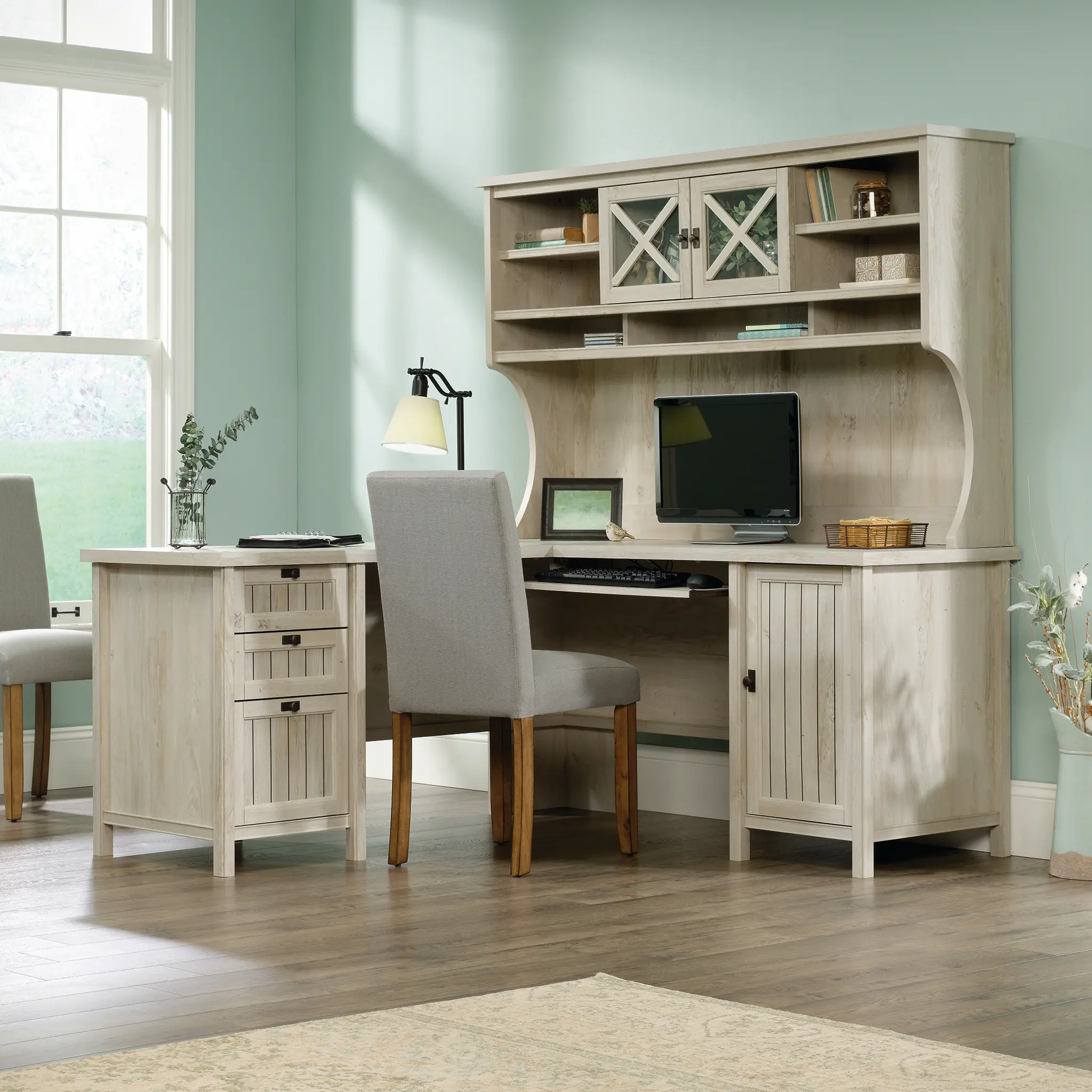 Costa Chestnut L Shaped Corner Computer Desk with Hutch-2