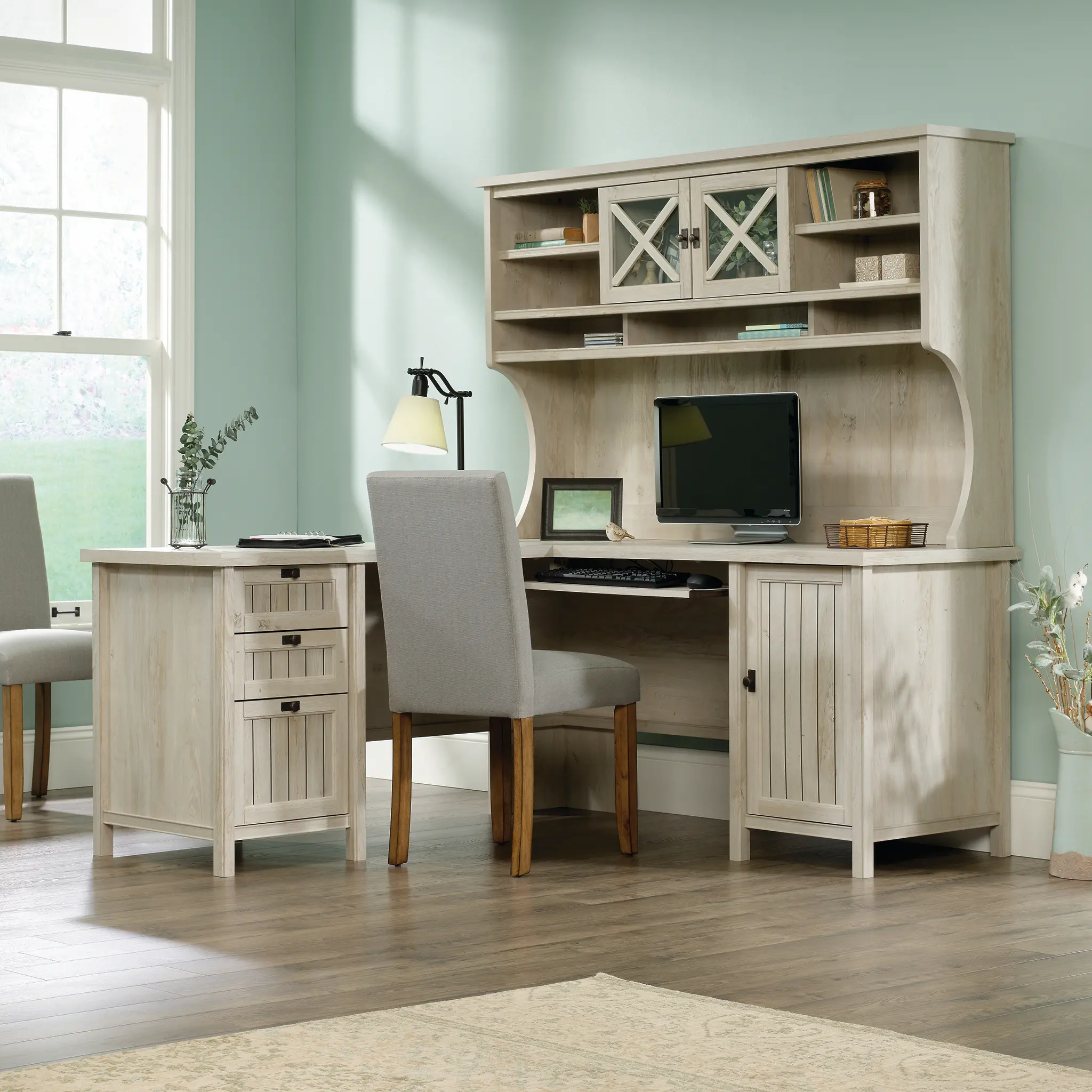 Costa L Shaped Corner Computer Desk with Hutch-2