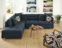 Modern Blue 4 Piece Sectional Sofa with Pendleton by Sunbrella Pillows - Domino