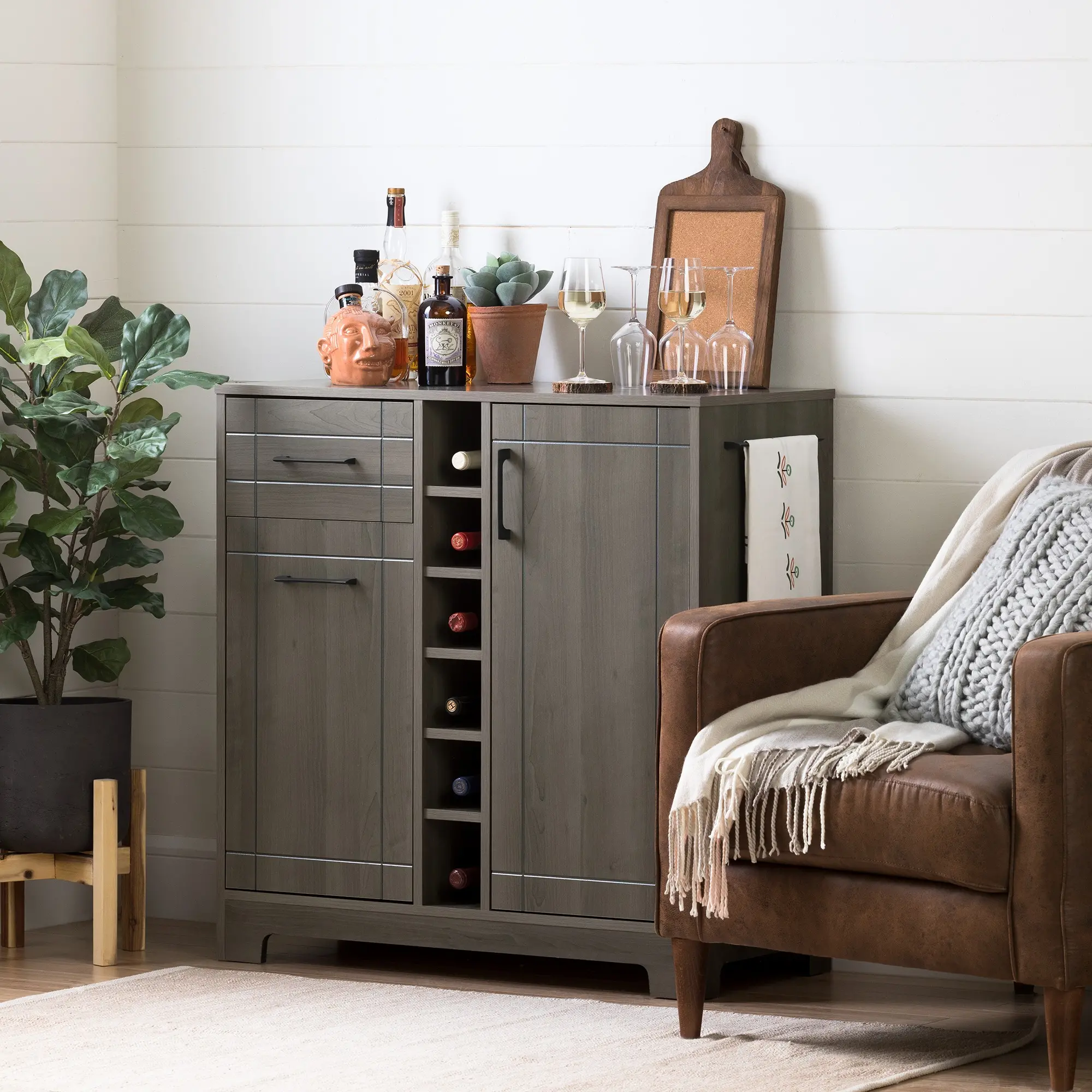 11029 Vietti Gray Bar Cabinet with Bottle and Glass Storage - South Shore-2