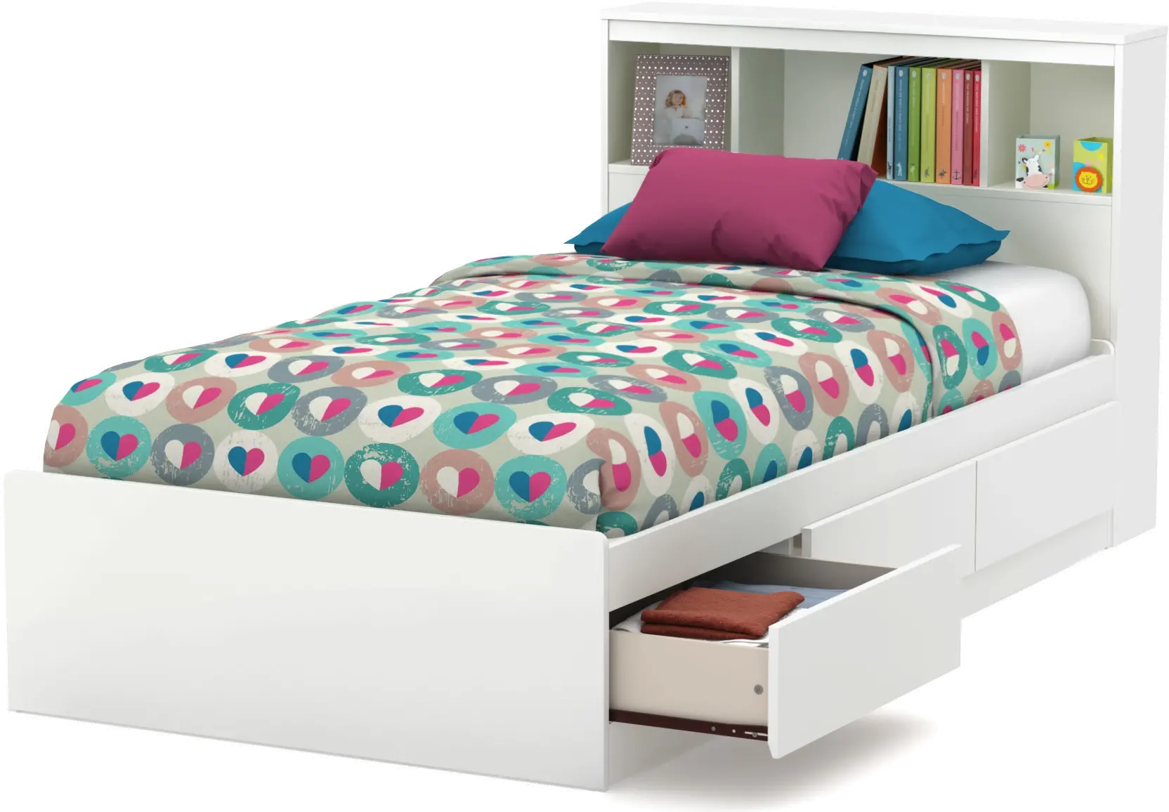 11250 Reevo White Twin Mates Bed with Bookcase Headboard - South Shore-1