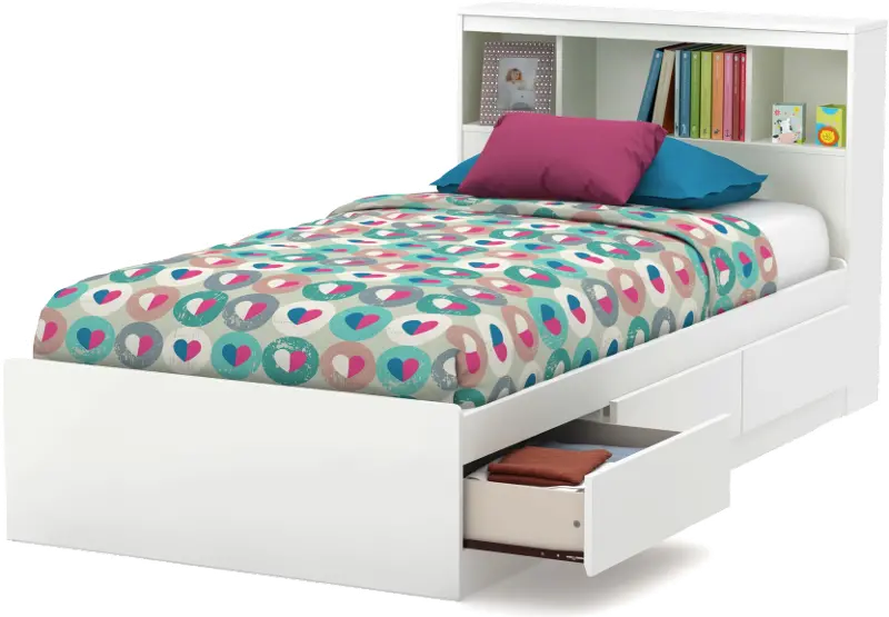 Reevo White Twin Mates Bed with Bookcase Headboard - South Shore