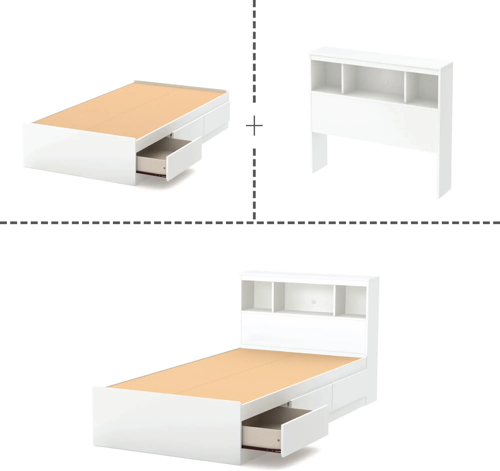 11250 Reevo White Twin Mates Bed with Bookcase Headboard - South Shore-3
