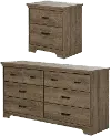 11272 Versa Weathered Oak Double Dresser & Nightstand - South Shore