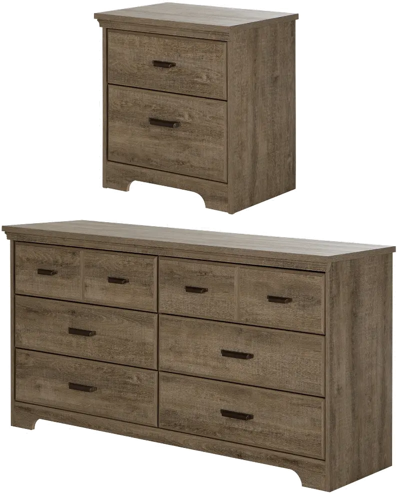 Versa Weathered Oak Double Dresser & Nightstand - South Shore