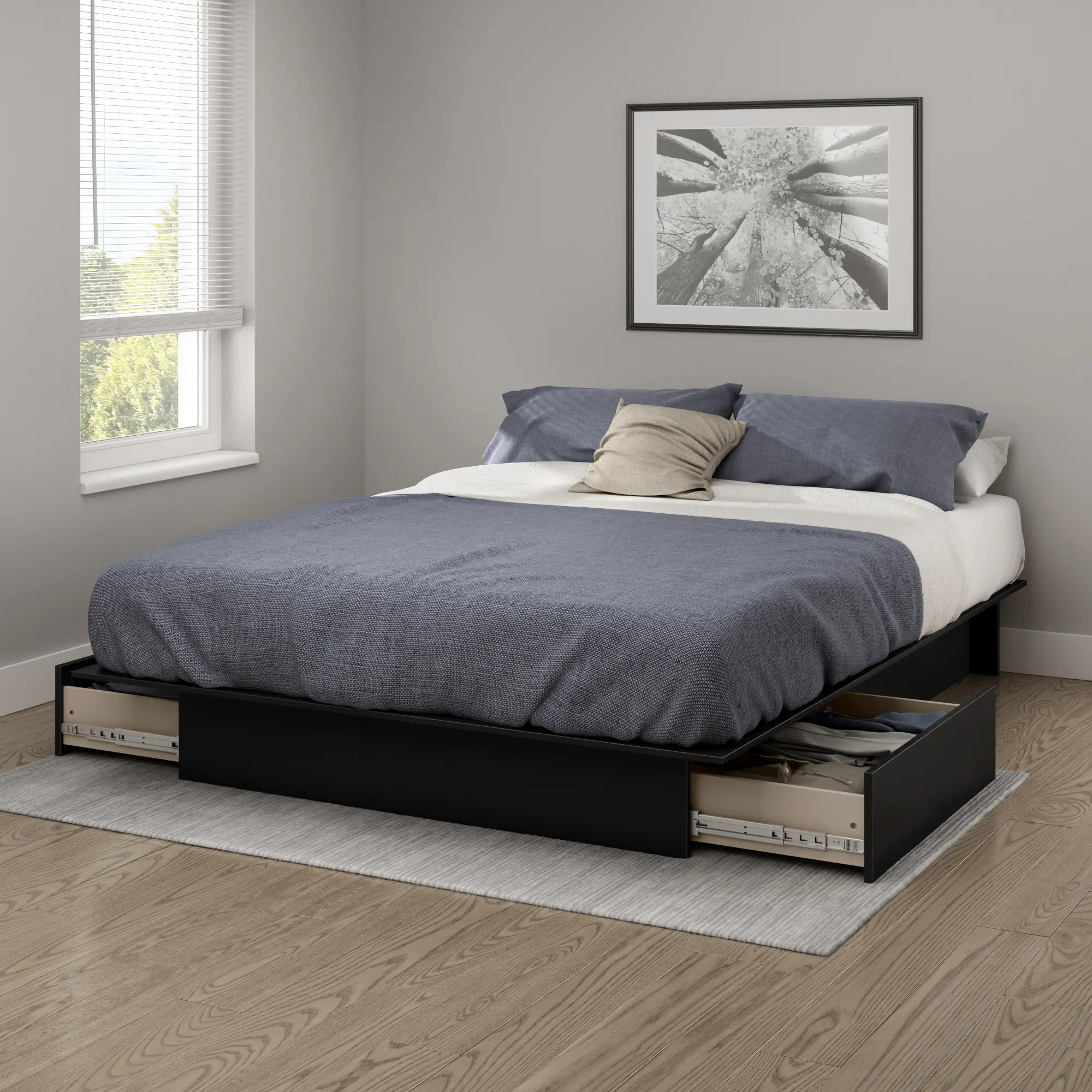 10220 Gramercy Black Full/Queen Platform Bed with Drawers - South Shore-2
