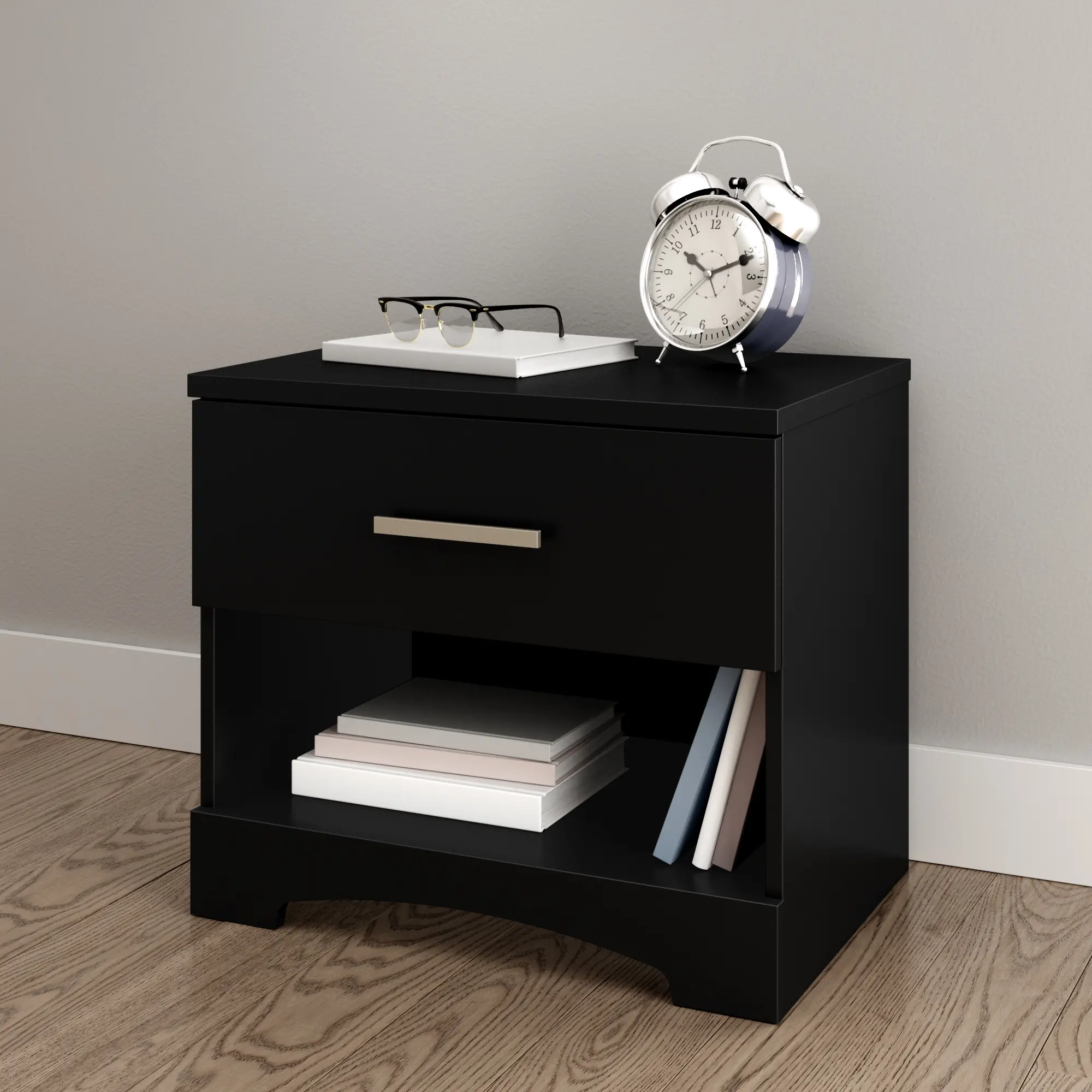 10449 Gramercy Pure Black 1-Drawer Nightstand - South Shore-1